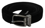 Dolce & Gabbana Black Velvet Silver Tone Metal Buckle Men Belt - Zeiniez