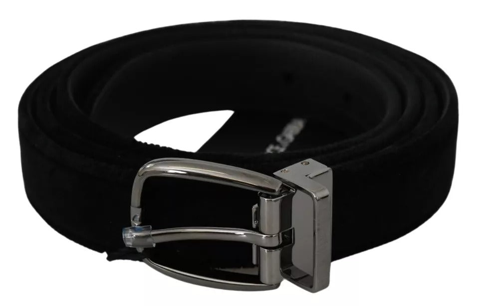 Dolce & Gabbana Black Velvet Silver Tone Metal Buckle Men Belt - Zeiniez