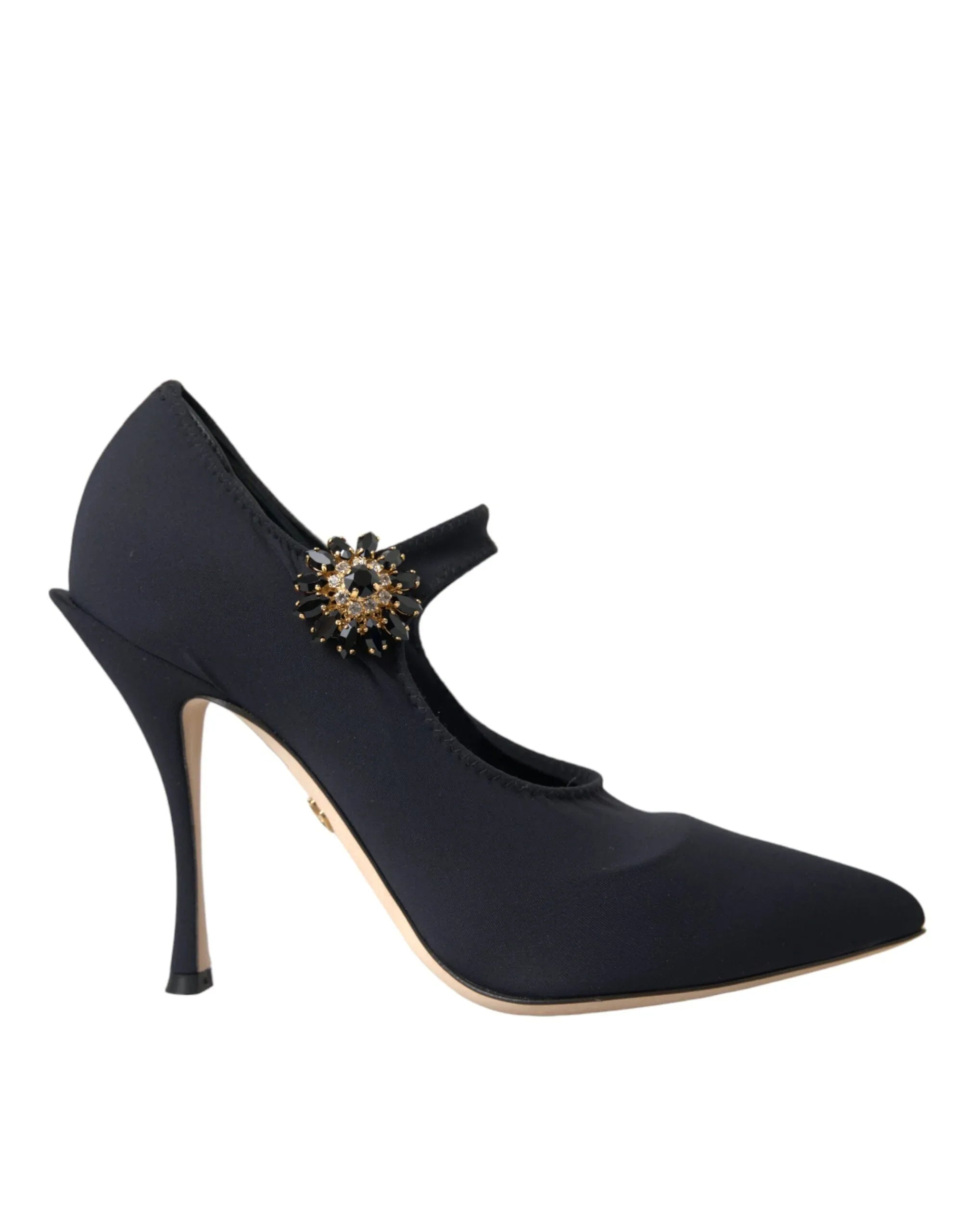 Dolce & Gabbana Black Mary Jane Jersey Crystal Pumps Shoes - Zeiniez