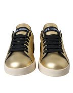 Dolce & Gabbana Gold Portofino Calf Leather Sneakers Women Shoes - Zeiniez