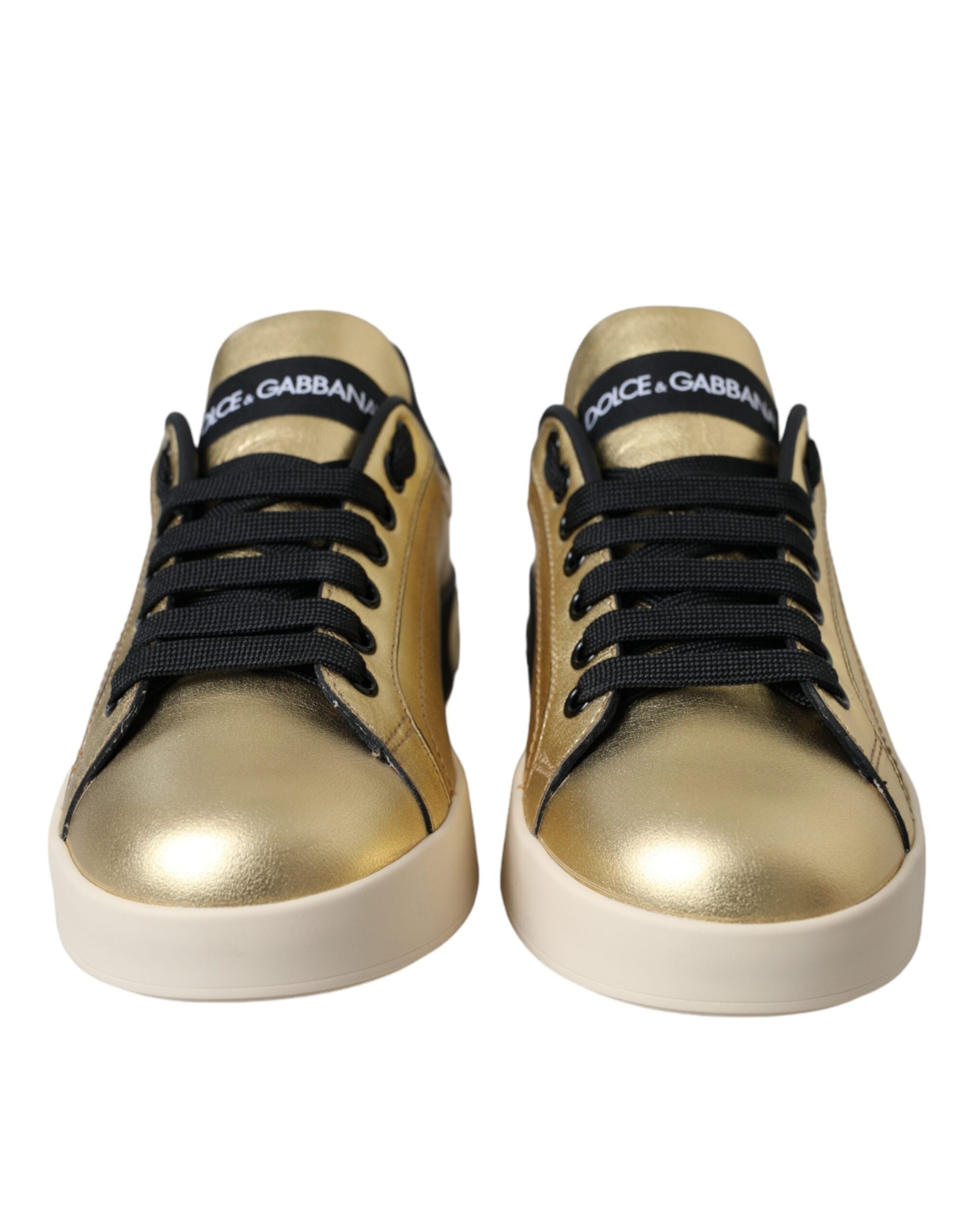 Dolce & Gabbana Gold Portofino Calf Leather Sneakers Women Shoes - Zeiniez
