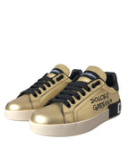 Dolce & Gabbana Gold Portofino Calf Leather Sneakers Women Shoes - Zeiniez