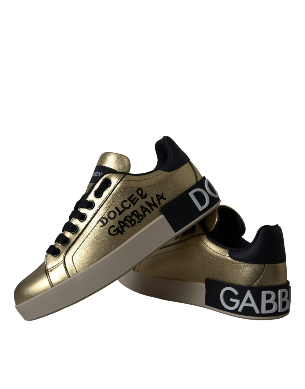 Dolce & Gabbana Gold Portofino Calf Leather Sneakers Women Shoes - Zeiniez