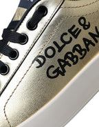 Dolce & Gabbana Gold Portofino Calf Leather Sneakers Women Shoes - Zeiniez