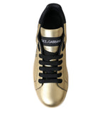 Dolce & Gabbana Gold Portofino Calf Leather Sneakers Women Shoes - Zeiniez