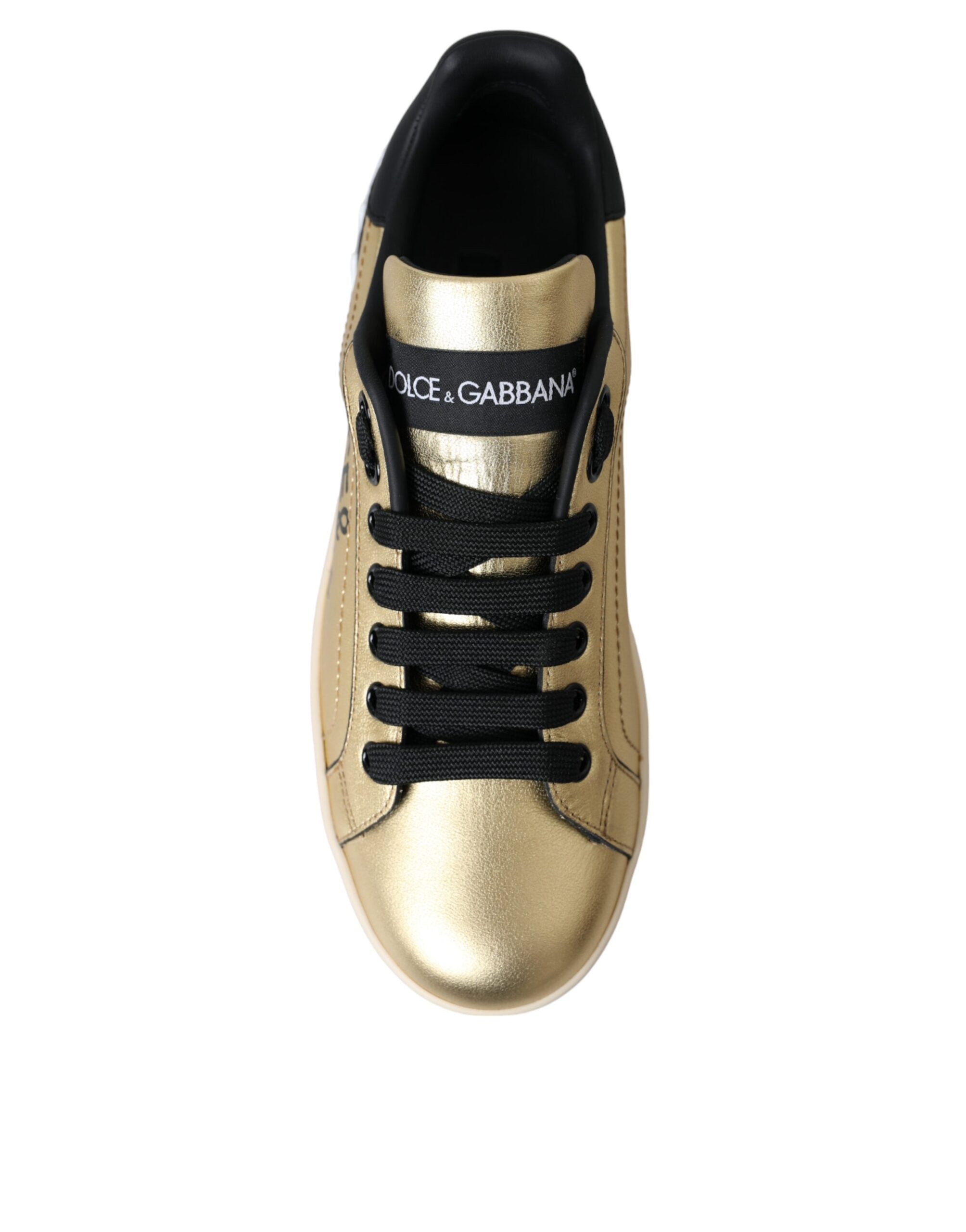 Dolce & Gabbana Gold Portofino Calf Leather Sneakers Women Shoes - Zeiniez