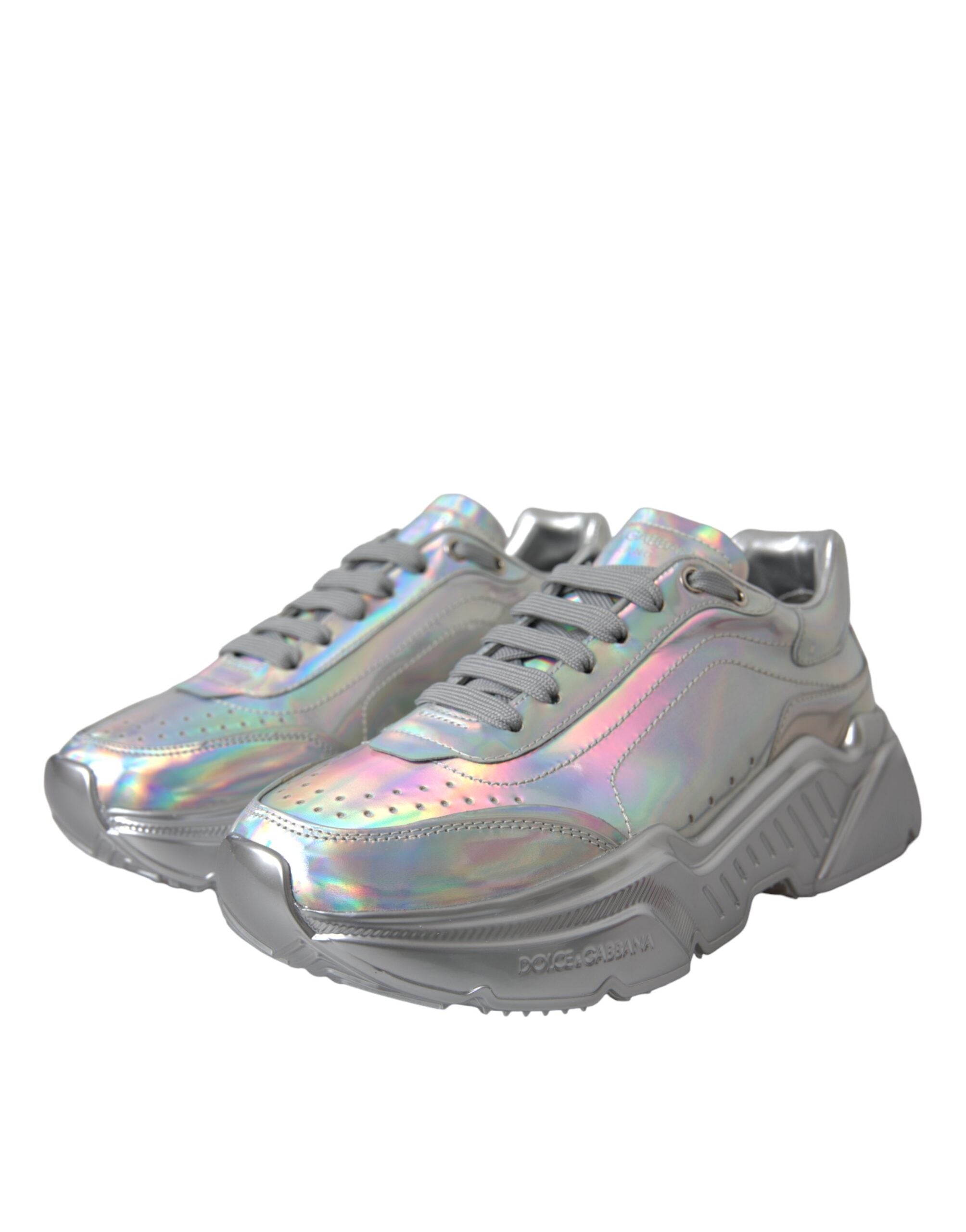 Dolce & Gabbana Silver Iridescent DAYMASTER Leather Sneakers Shoes - Zeiniez