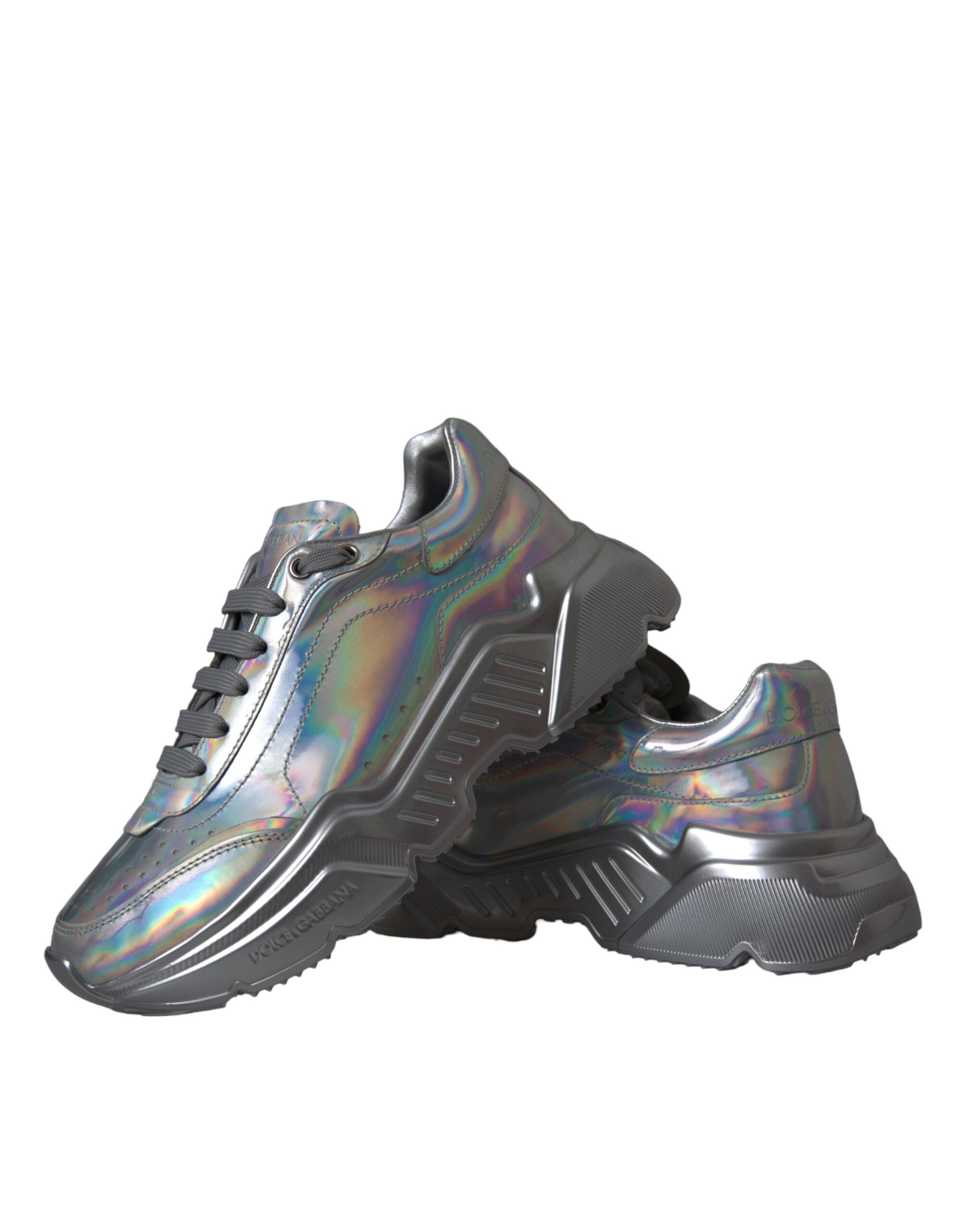 Dolce & Gabbana Silver Iridescent DAYMASTER Leather Sneakers Shoes - Zeiniez
