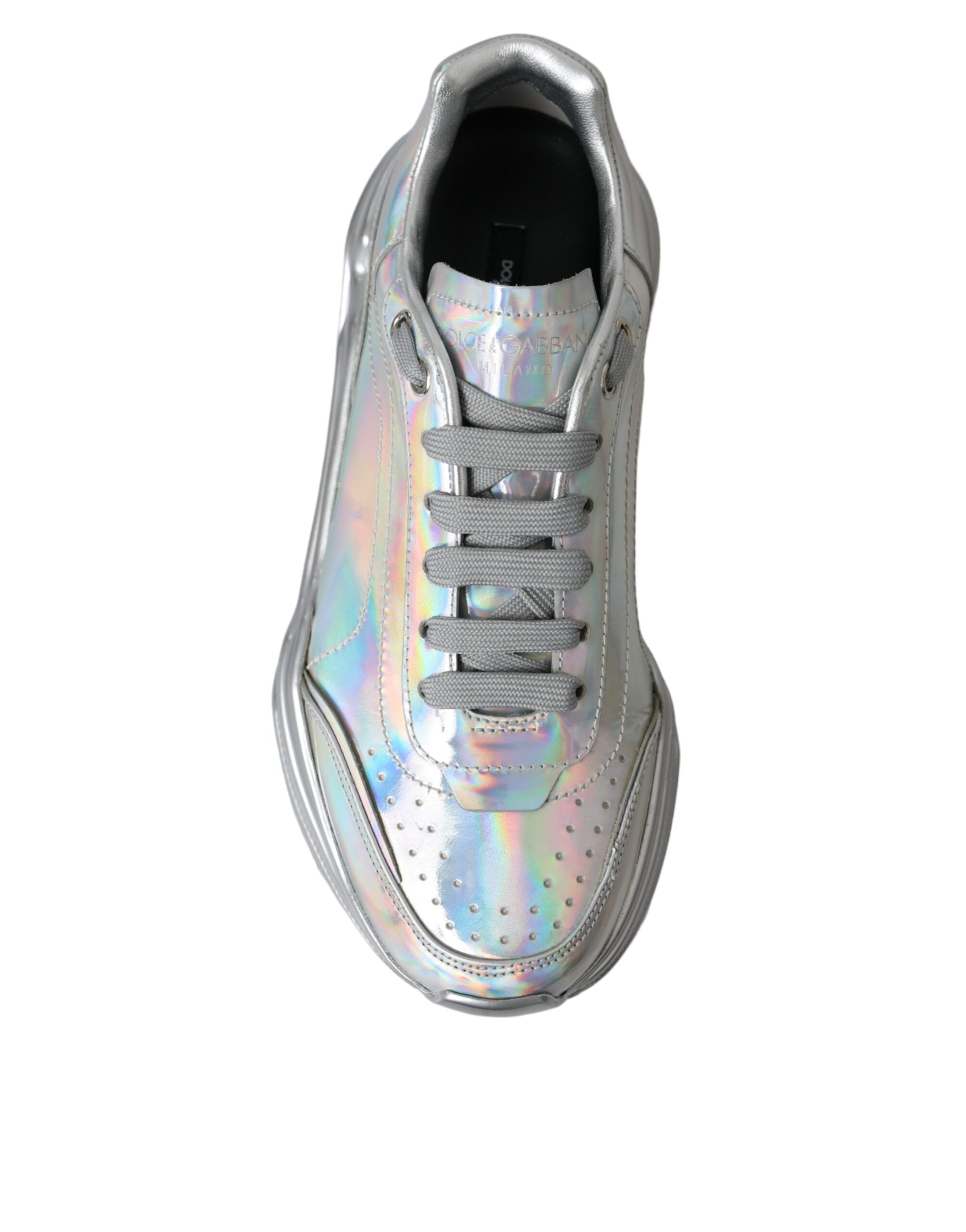 Dolce & Gabbana Silver Iridescent DAYMASTER Leather Sneakers Shoes - Zeiniez