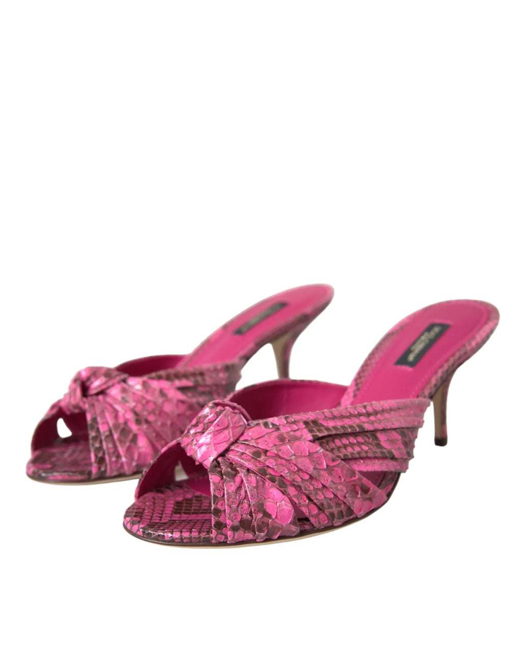 Dolce & Gabbana Pink Exotic Leather Kitten Heels Slides Shoes - Zeiniez