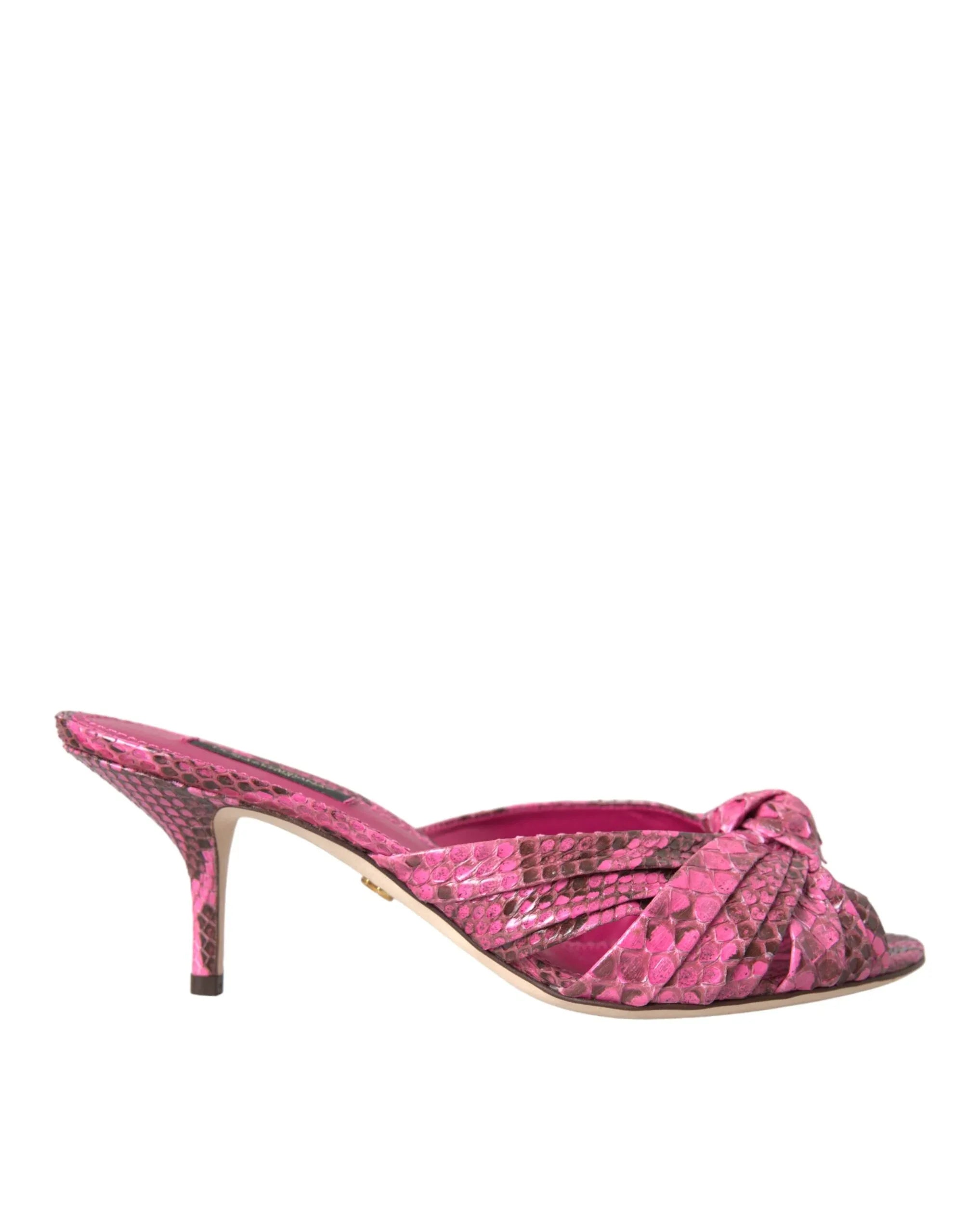 Dolce & Gabbana Pink Exotic Leather Kitten Heels Slides Shoes - Zeiniez