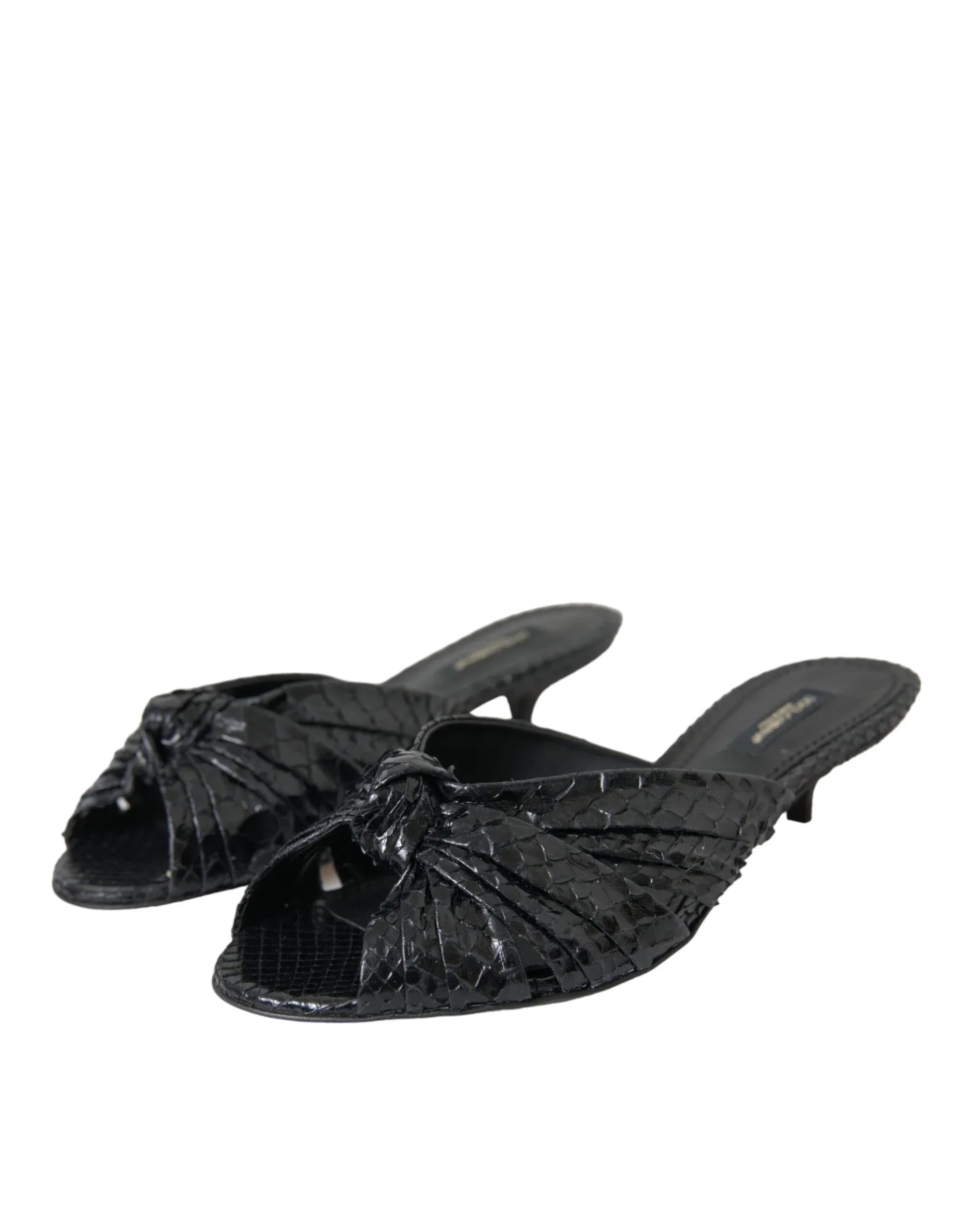 Dolce & Gabbana Black Exotic Leather Heels Slides Shoes - Zeiniez