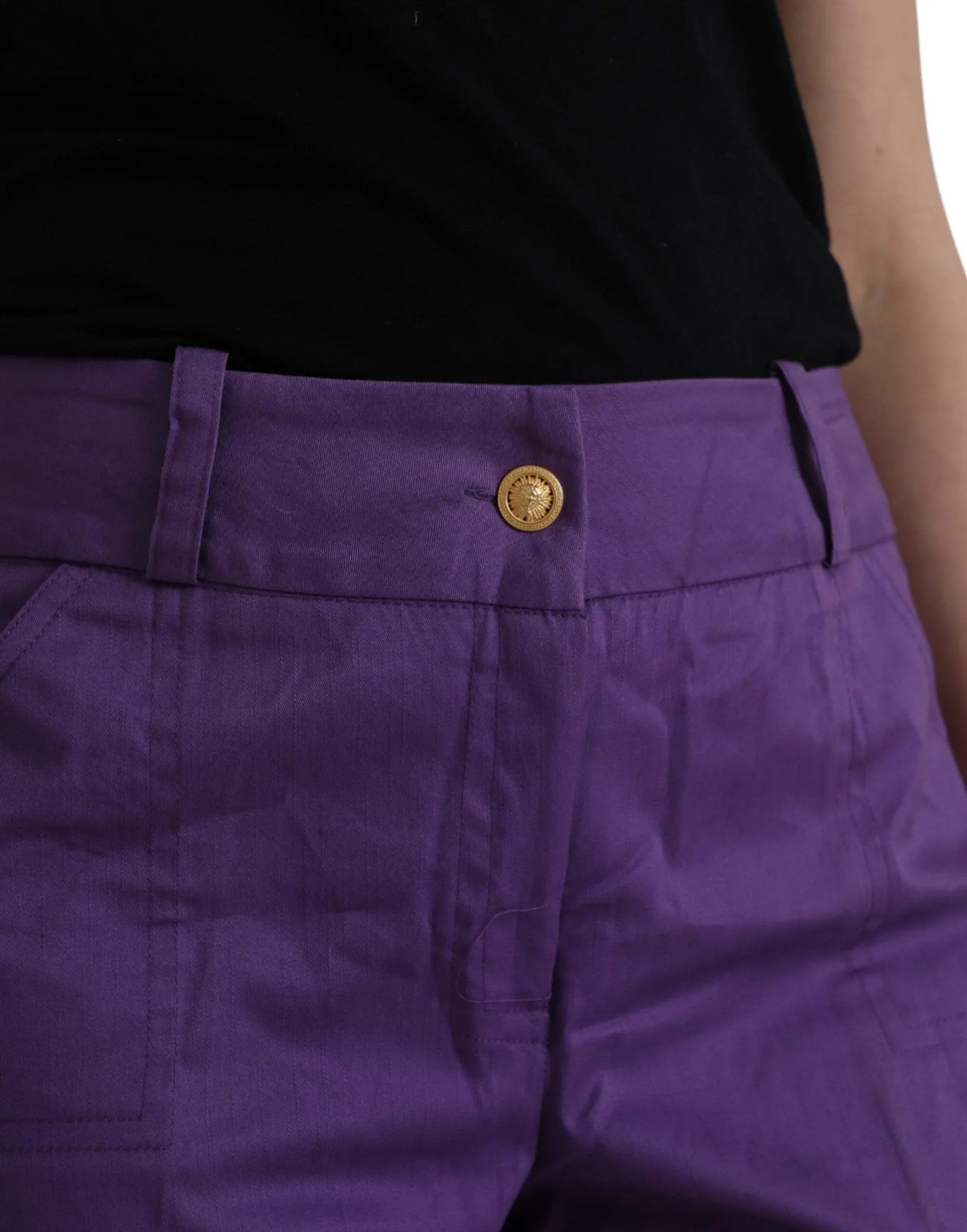 BENCIVENGA Purple Cotton MidWaist Straight Cropped Pants - Zeiniez
