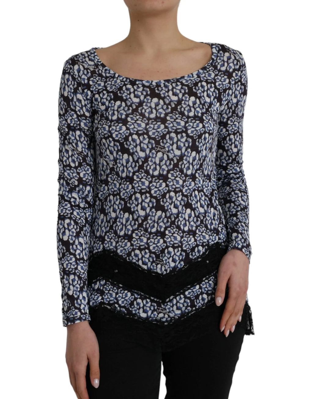Just Cavalli Blue Floral Lace Long Sleeves Top Underwear Blouse - Zeiniez