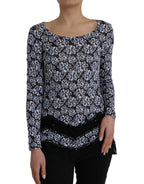 Just Cavalli Blue Floral Lace Long Sleeves Top Underwear Blouse - Zeiniez