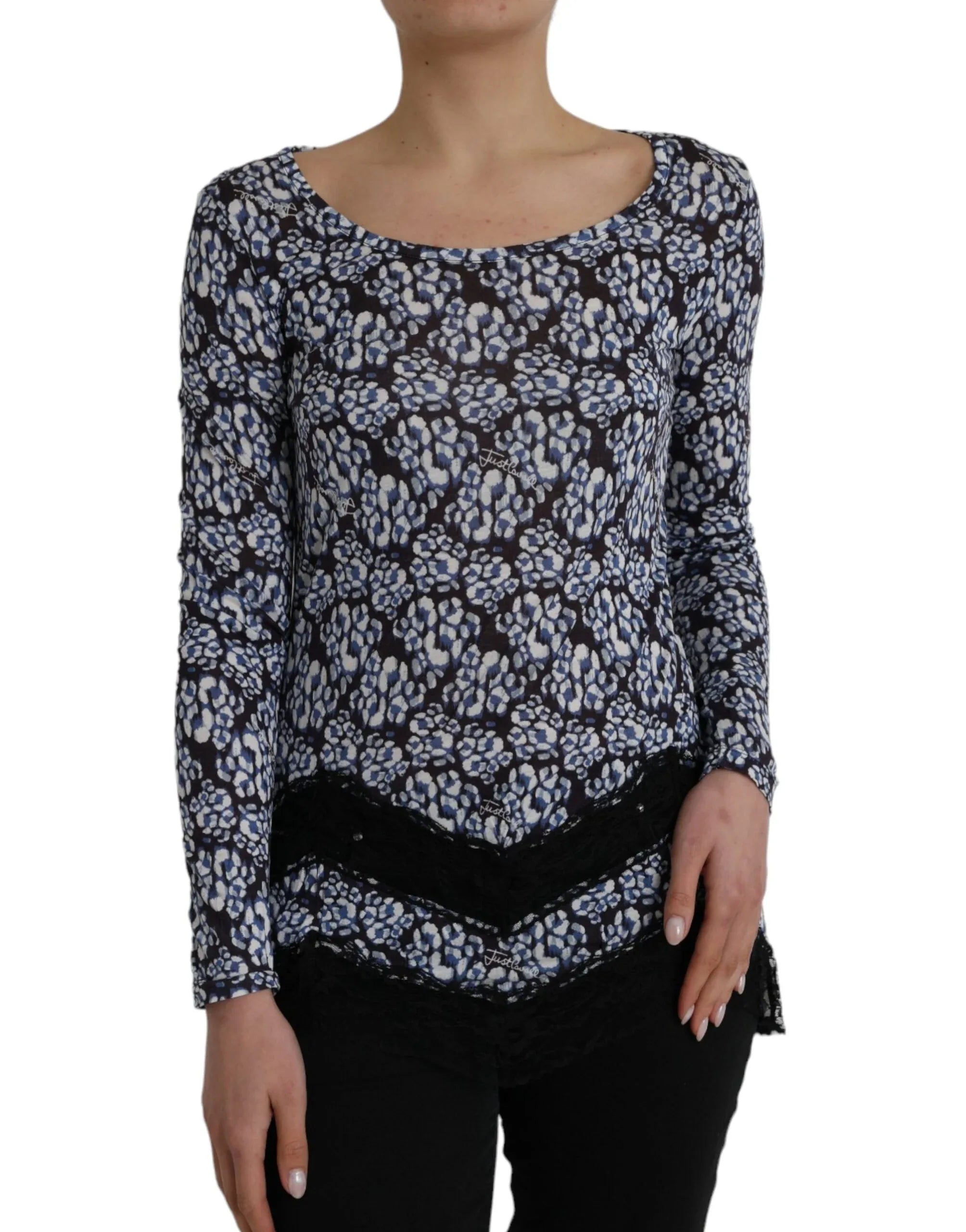 Just Cavalli Blue Floral Lace Long Sleeves Top Underwear Blouse - Zeiniez