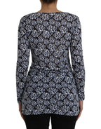 Just Cavalli Blue Floral Lace Long Sleeves Top Underwear Blouse - Zeiniez