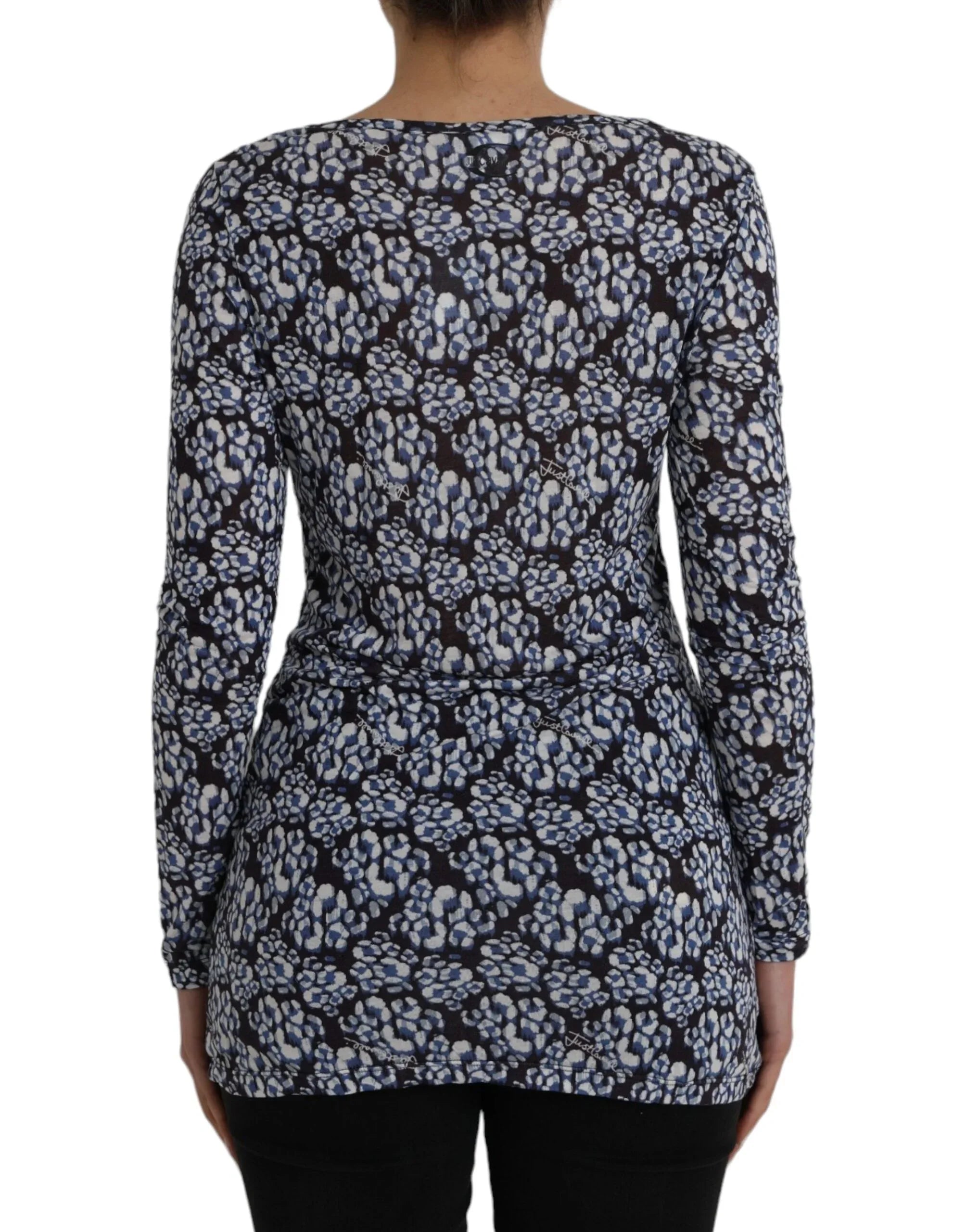 Just Cavalli Blue Floral Lace Long Sleeves Top Underwear Blouse - Zeiniez