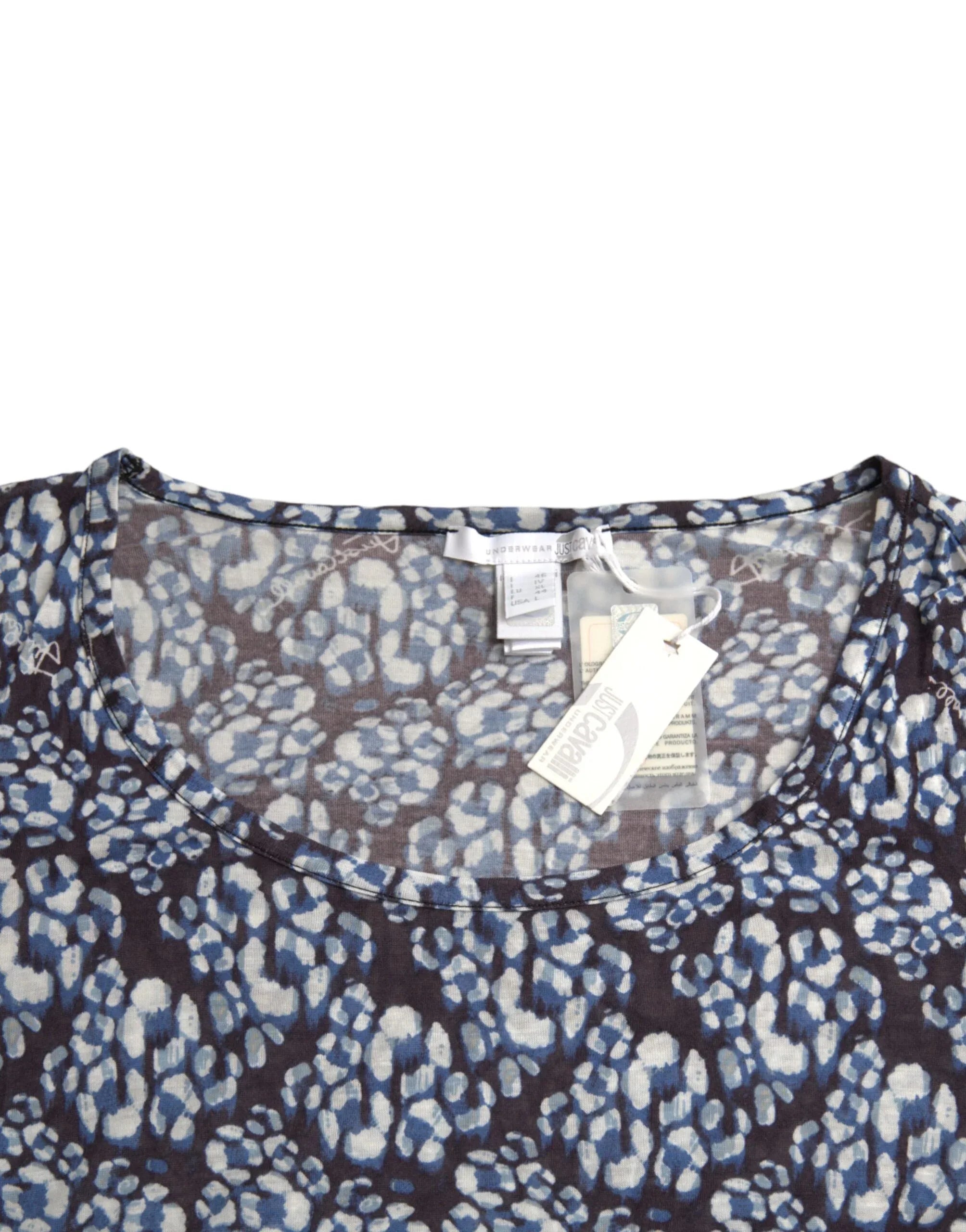 Just Cavalli Blue Floral Lace Long Sleeves Top Underwear Blouse - Zeiniez