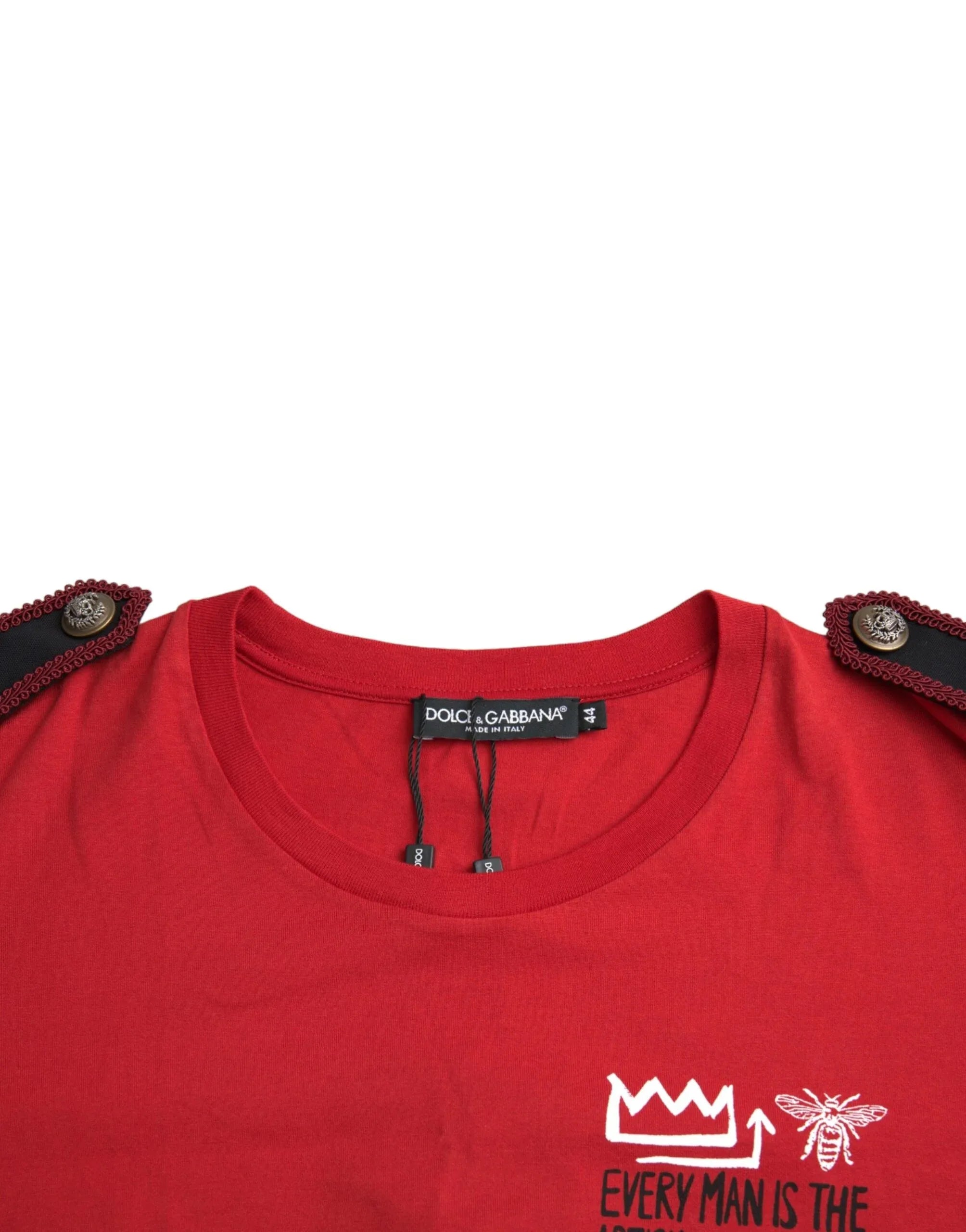Dolce & Gabbana Red Cotton Graphic Print Crew Neck T-shirt - Zeiniez