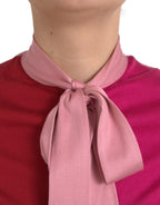 Dolce & Gabbana Pink Short Sleeves Pullover Ascot Collar Top - Zeiniez