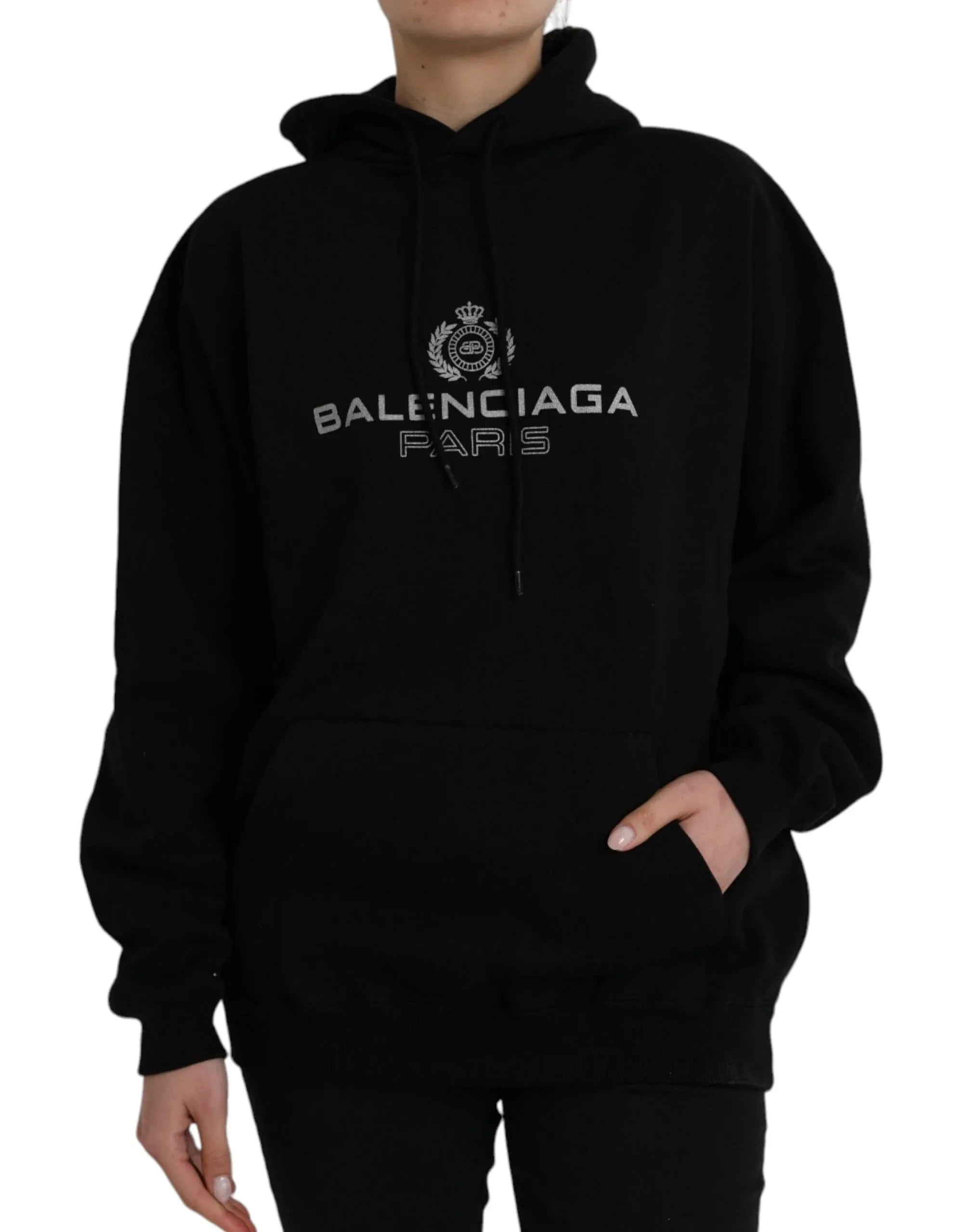 Balenciaga Black Cotton Logo Hooded Pullover Sweatshirt Sweater - Zeiniez