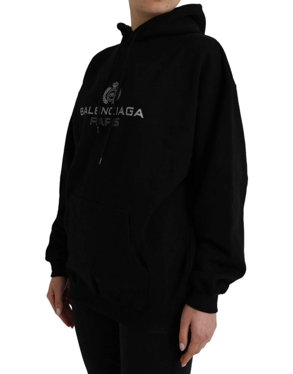 Balenciaga Black Cotton Logo Hooded Pullover Sweatshirt Sweater - Zeiniez
