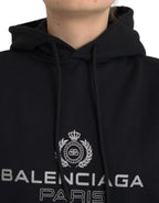 Balenciaga Black Cotton Logo Hooded Pullover Sweatshirt Sweater - Zeiniez