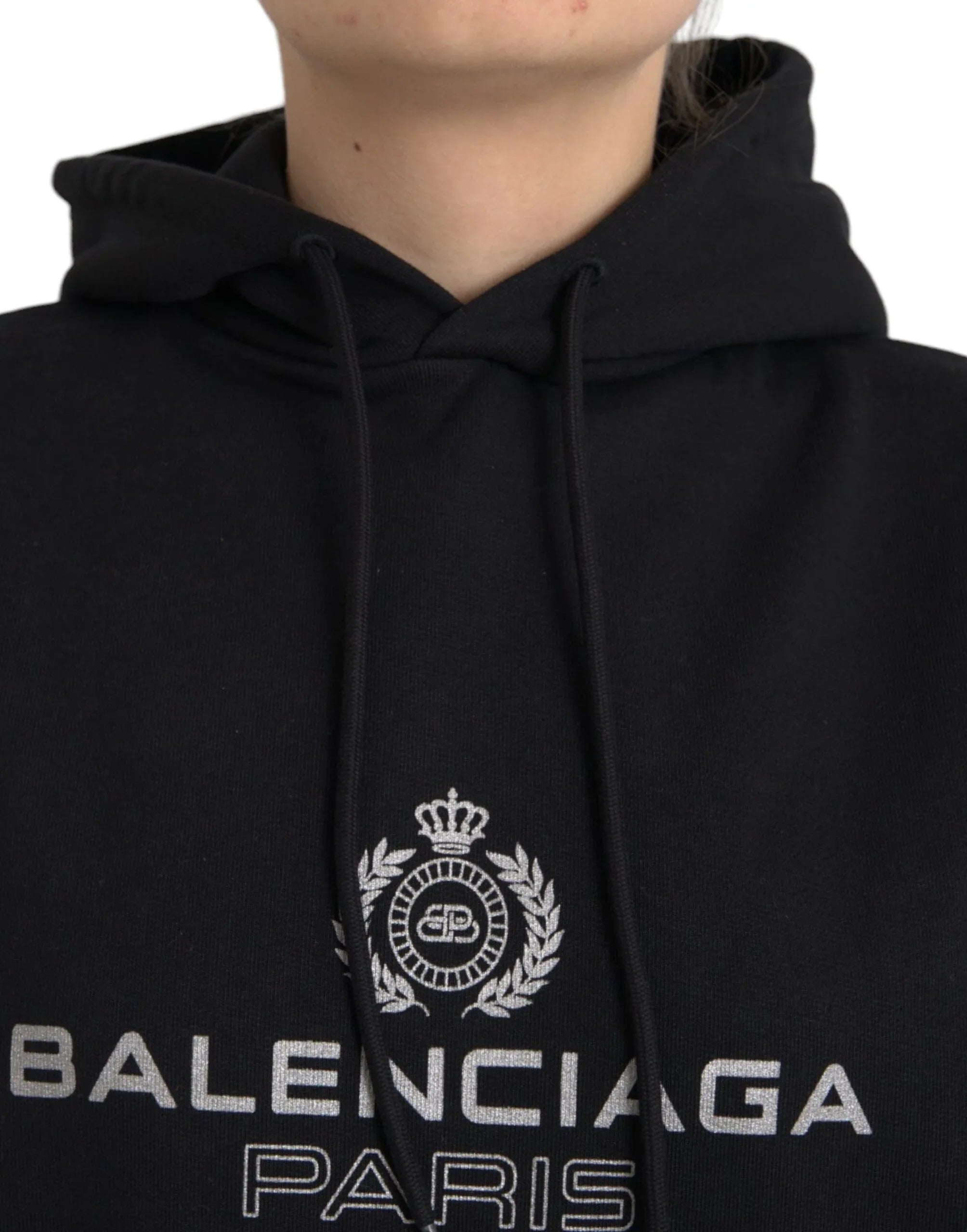 Balenciaga Black Cotton Logo Hooded Pullover Sweatshirt Sweater - Zeiniez