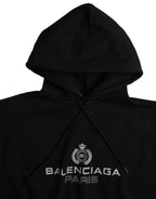 Balenciaga Black Cotton Logo Hooded Pullover Sweatshirt Sweater - Zeiniez