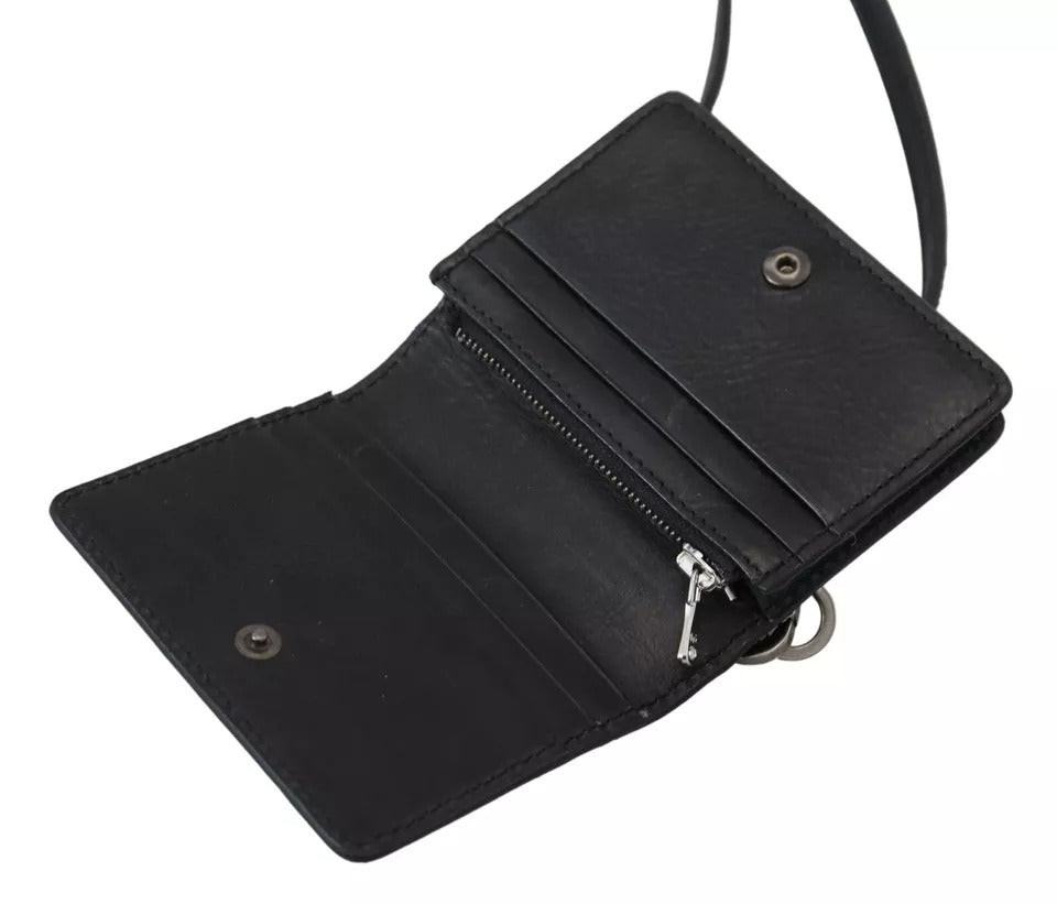 Dolce & Gabbana Black Leather Bifold Shoulder Sling Women Wallet - Zeiniez