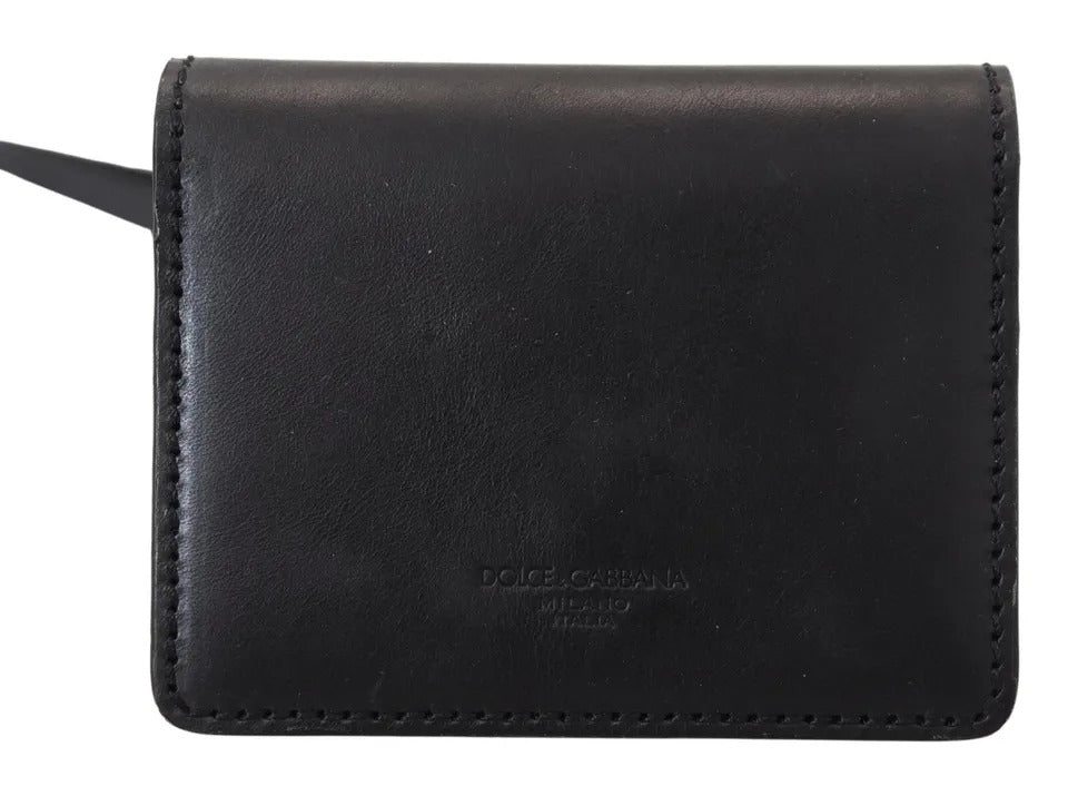 Dolce & Gabbana Black Leather Bifold Shoulder Sling Women Wallet - Zeiniez