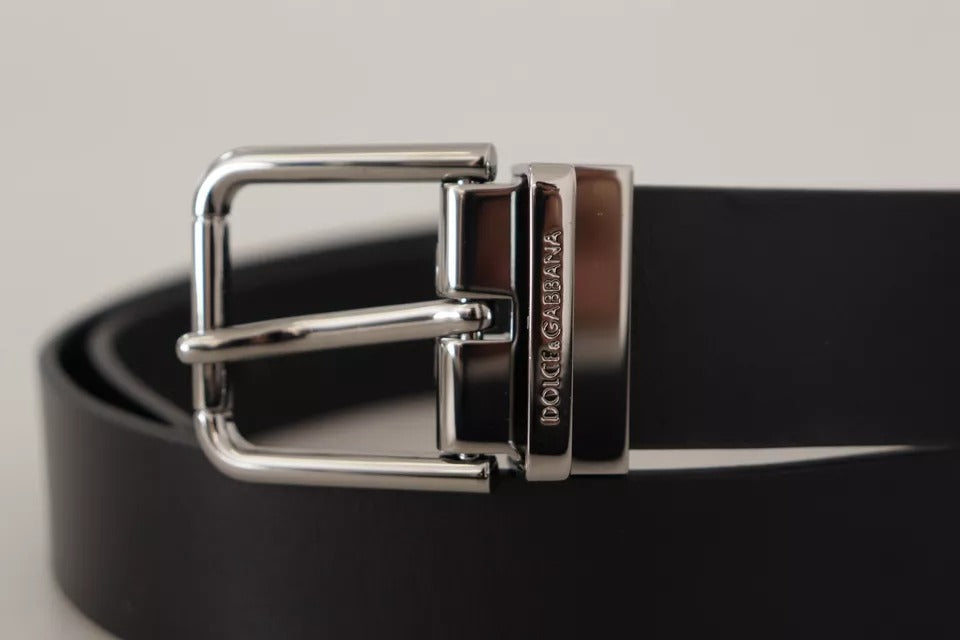 Dolce & Gabbana Black Calf Leather Logo Engraved Metal Buckle Belt - Zeiniez