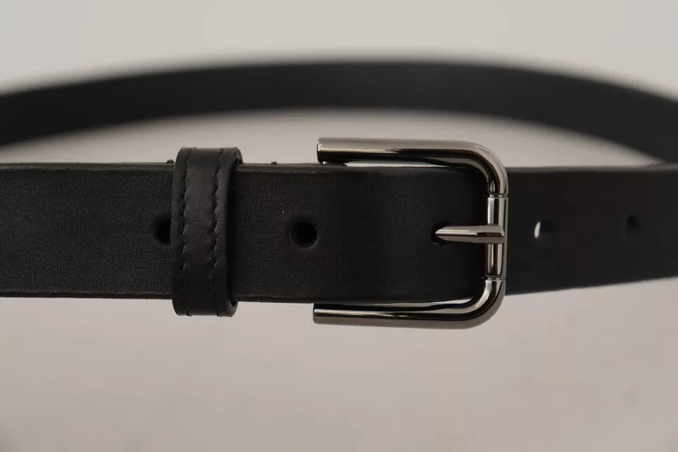 Dolce & Gabbana Black Calf Leather Classic Metal Logo Buckle Belt - Zeiniez
