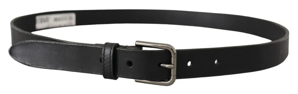 Dolce & Gabbana Black Calf Leather Classic Metal Logo Buckle Belt - Zeiniez