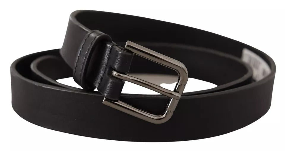 Dolce & Gabbana Black Calf Leather Classic Metal Logo Buckle Belt - Zeiniez