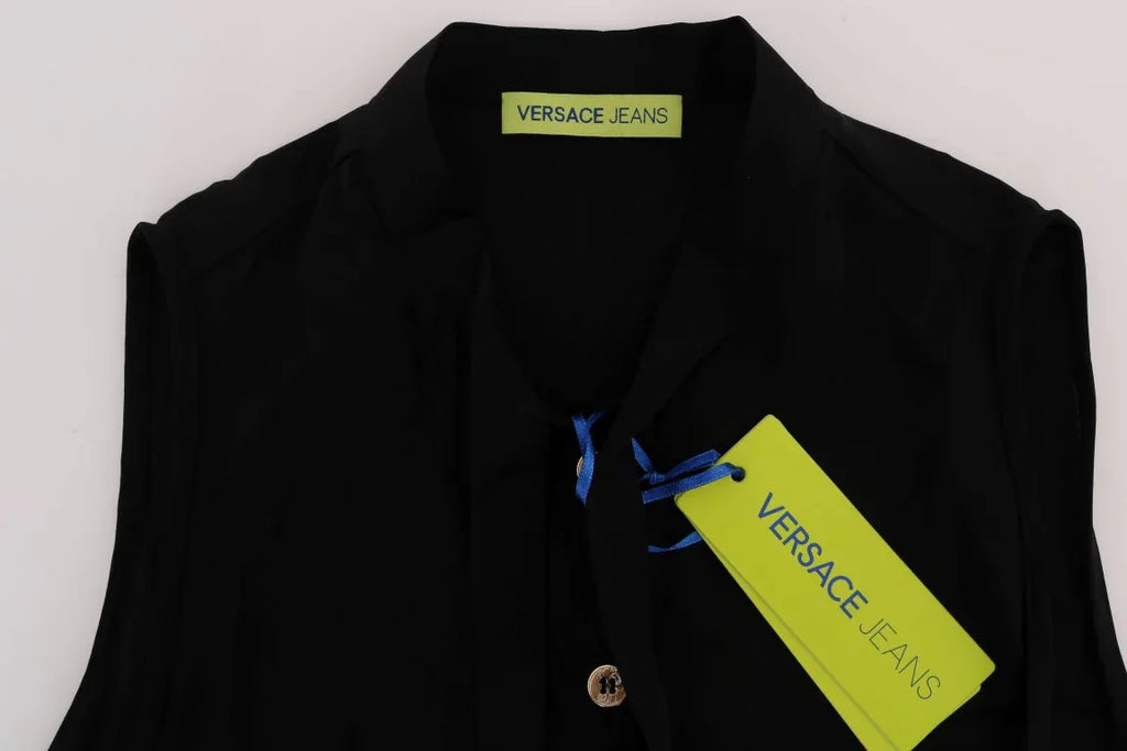 Versace Jeans Black Sleeveless Viscose Blouse Top - Zeiniez