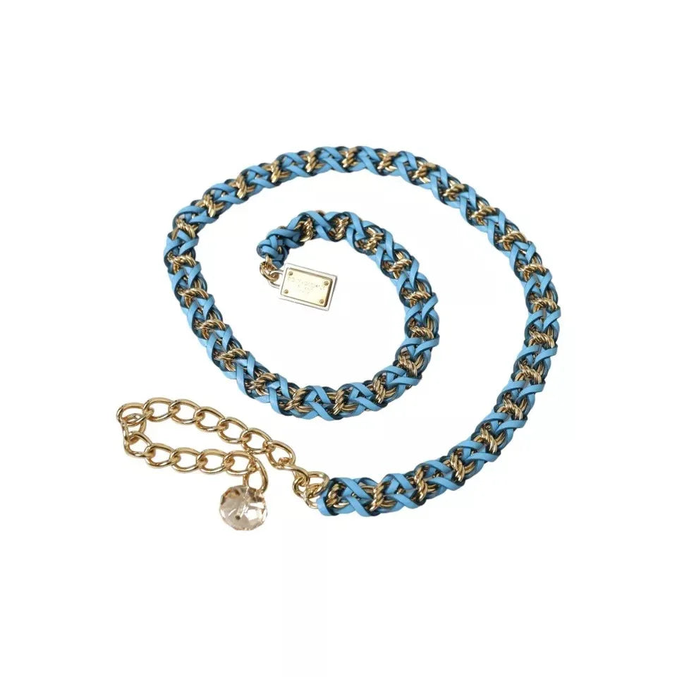 Dolce & Gabbana Blue Braided Gold Brass Chain Waist Belt - Zeiniez