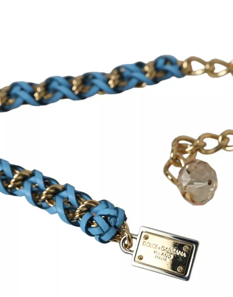 Dolce & Gabbana Blue Braided Gold Brass Chain Waist Belt - Zeiniez