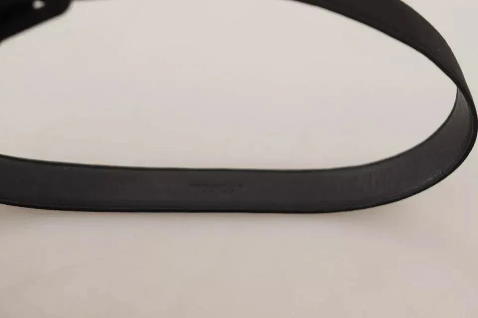 Dolce & Gabbana Black Velvet Leather Logo Waist Buckle Belt - Zeiniez