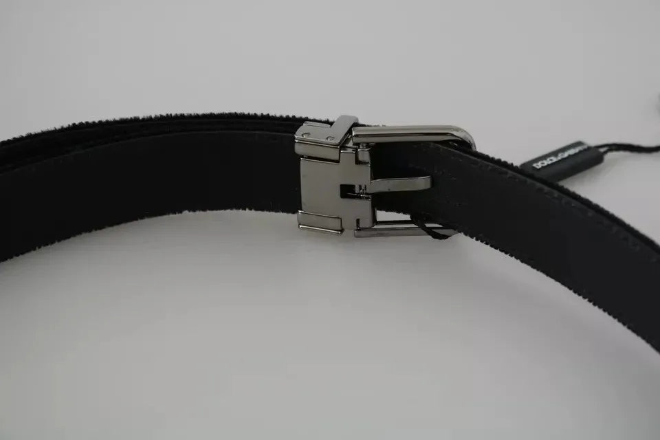 Dolce & Gabbana Black Velvet Leather Silver Buckle Belt - Zeiniez