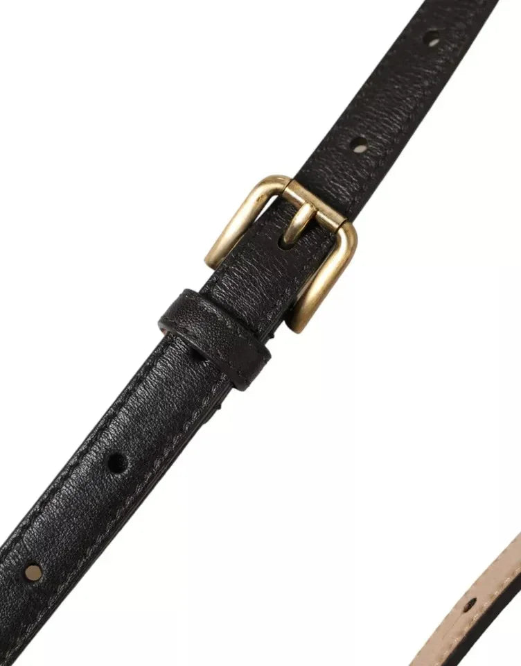 Dolce & Gabbana Dark Brown Leather Gold Metal Buckle Women Belt - Zeiniez