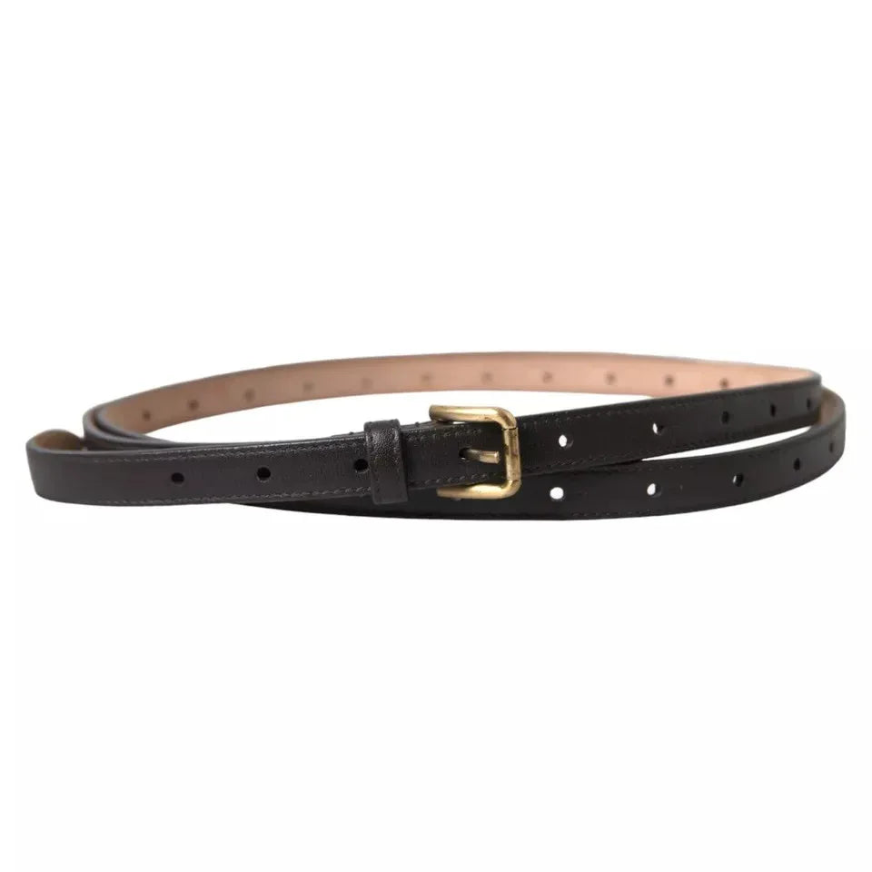 Dolce & Gabbana Dark Brown Leather Gold Metal Buckle Women Belt - Zeiniez
