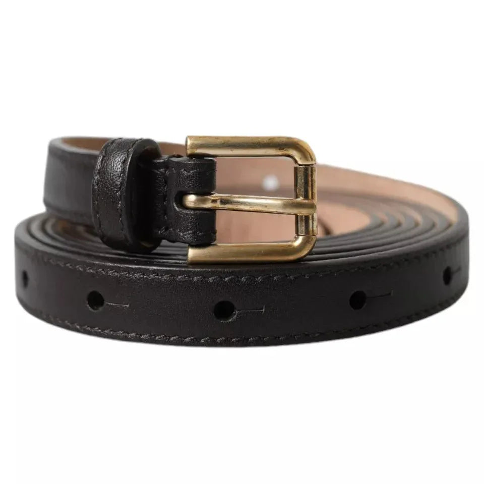 Dolce & Gabbana Dark Brown Leather Gold Metal Buckle Women Belt - Zeiniez