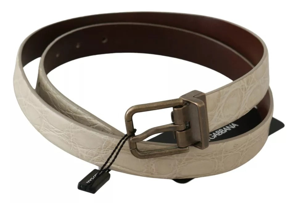 Dolce & Gabbana Cream Beige Gold Buckle Waist Leather Belt - Zeiniez
