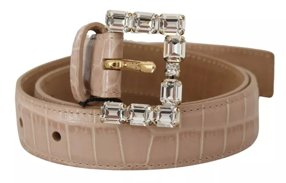 Dolce & Gabbana Beige Leather Crystal Buckle Women Belt - Zeiniez