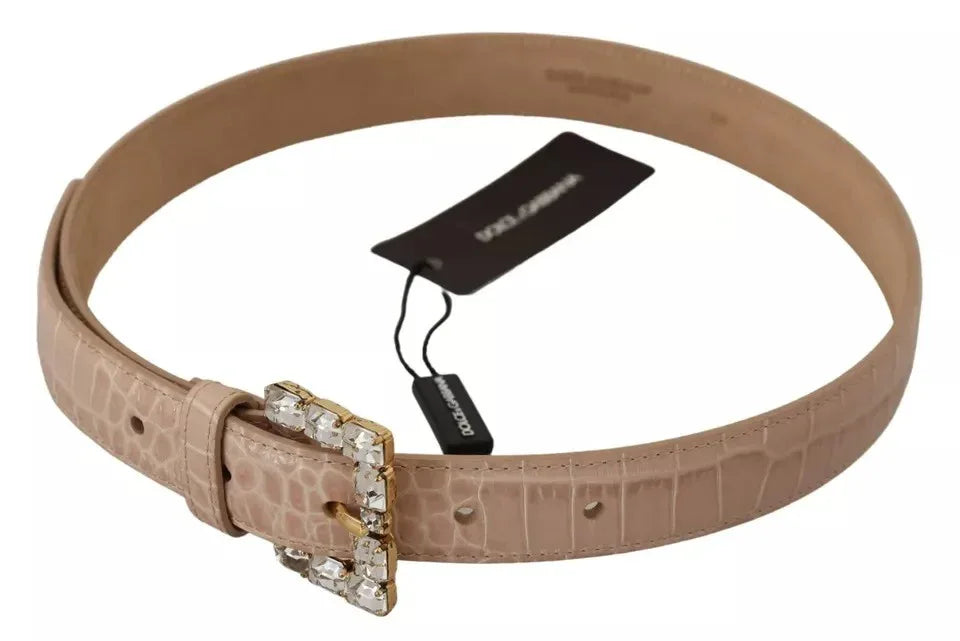 Dolce & Gabbana Beige Leather Crystal Buckle Women Belt - Zeiniez