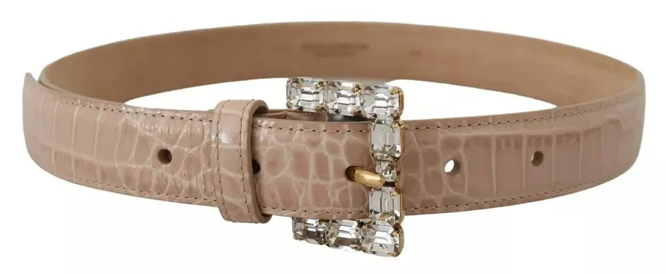 Dolce & Gabbana Beige Leather Crystal Buckle Women Belt - Zeiniez