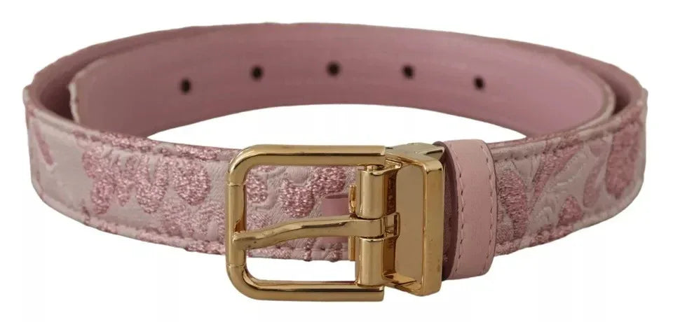 Dolce & Gabbana Pink Jaquard Embroidered Gold Tone Metal Buckle Belt - Zeiniez