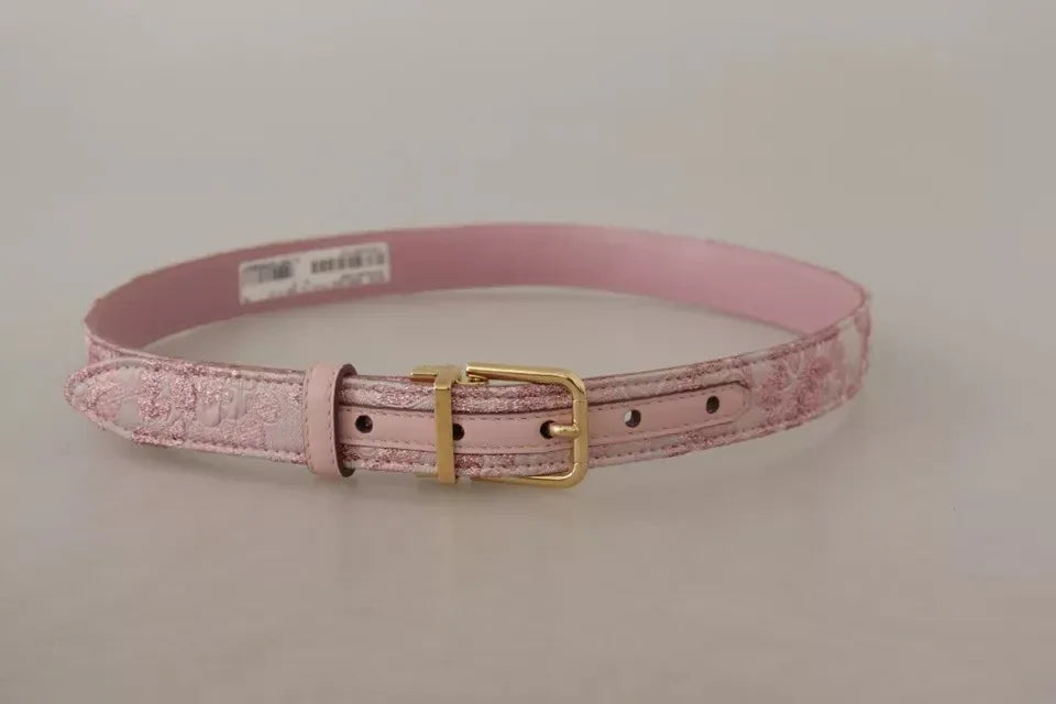 Dolce & Gabbana Pink Jaquard Embroidered Gold Tone Metal Buckle Belt - Zeiniez
